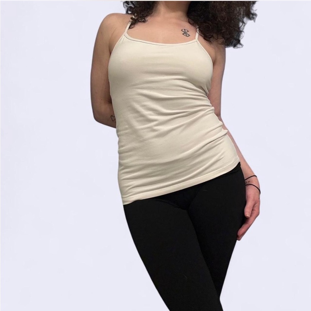 Lululemon Power Y Tank Top White with Tan Built-In Bra - Estimated Size 6